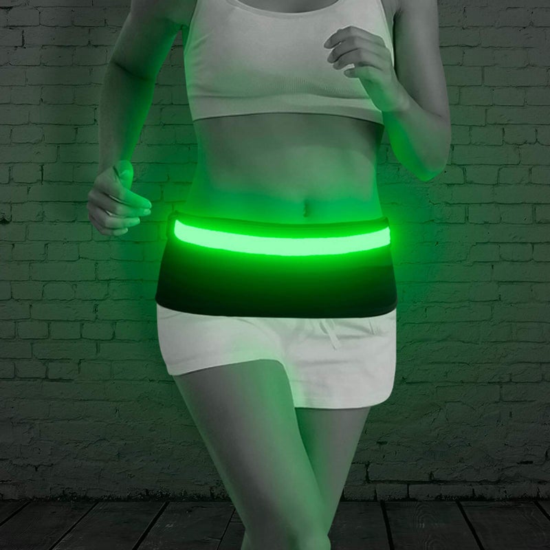 BSEEN LED Running Belt - Rechargeable Reflective Gear Glowing Light Up Waistband Safety Lights for Runners, Joggers, Walkers, Pet Owners, Cyclists (Green) (Green) - Image 2